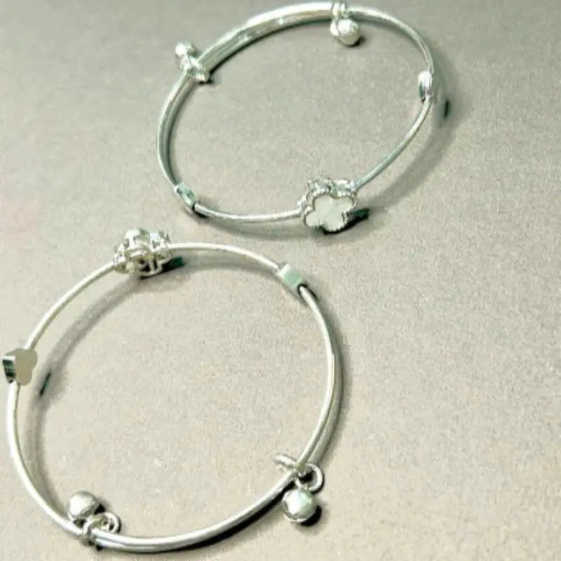 Silver Four Leaf Clover Lucky Bracelet Pair - Zircon Luxury