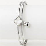 Silver Four Leaf Clover Lucky Bracelet Pair - Zircon Luxury