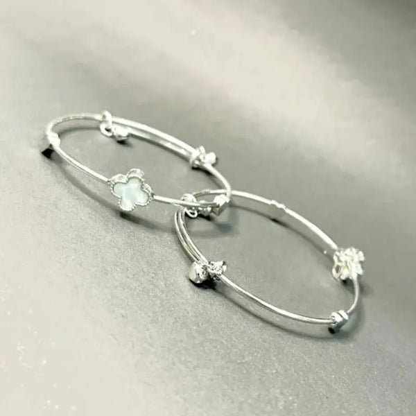 Silver Four Leaf Clover Lucky Bracelet Pair - Zircon Luxury