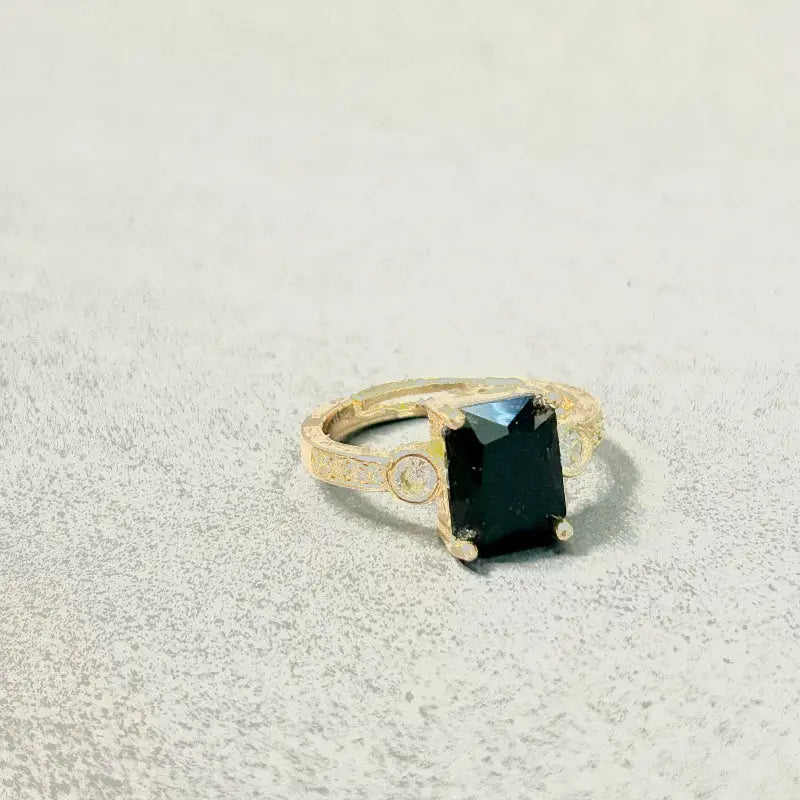 Gold-Plated Ring with  Black Stone - Zircon Luxury