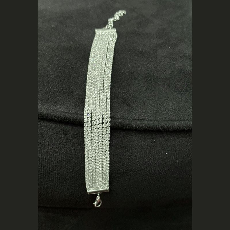 Luxury Multi-Row Rhinestone Bracelet – Silver Finish