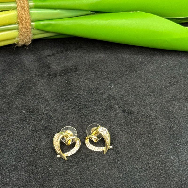 Heart-Shaped Gold Stud Earrings – Sparkling Crystal