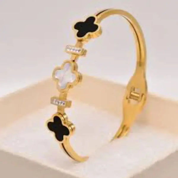 Gold-Toned and Black Bangle-Style Bracelet - Zircon Luxury
