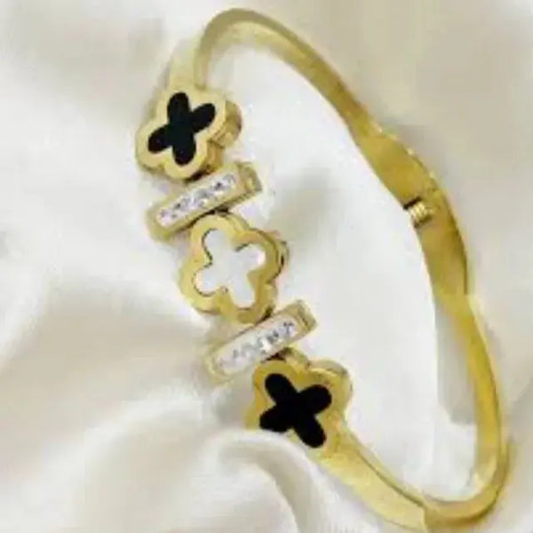 Gold-Toned and Black Bangle-Style Bracelet - Zircon Luxury